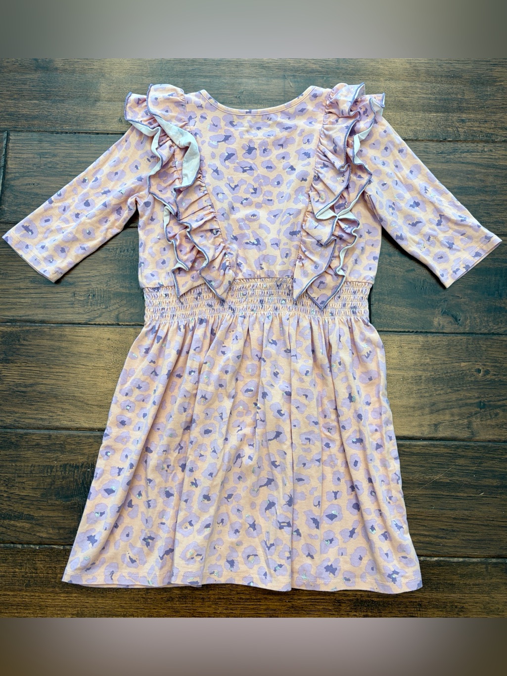Egg New York Girls Pink Lilac Animal Print Ruffle 3/4 Sleeve Dress Size 7 — image 5 of 5